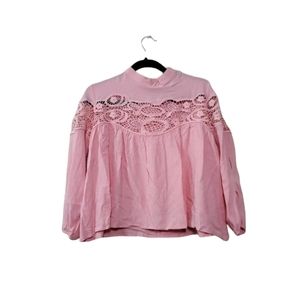 I. Madeline Pink Embroidered Crochet Top S